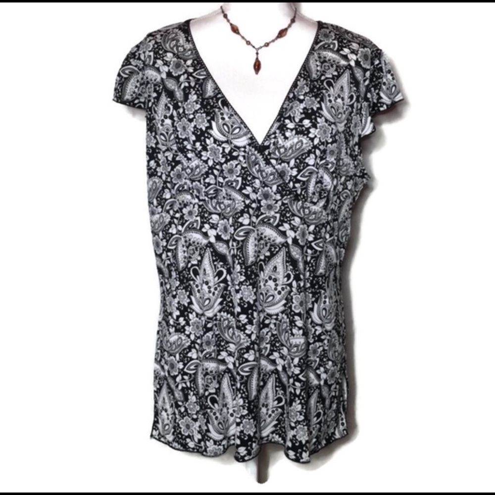 Perceptions Black &White Paisley Blouse SZ 3X